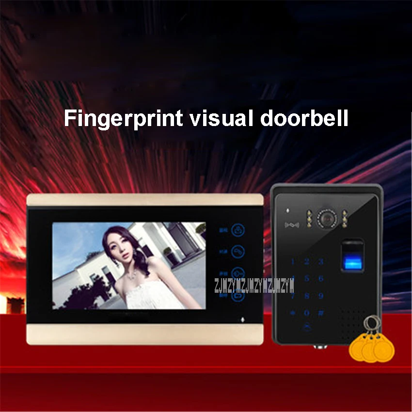 7-inch Screen Fingerprint Password Wired Video Doorbell Intercom Video Door Phone Home Door Video System TK-801C+813C 100-240V