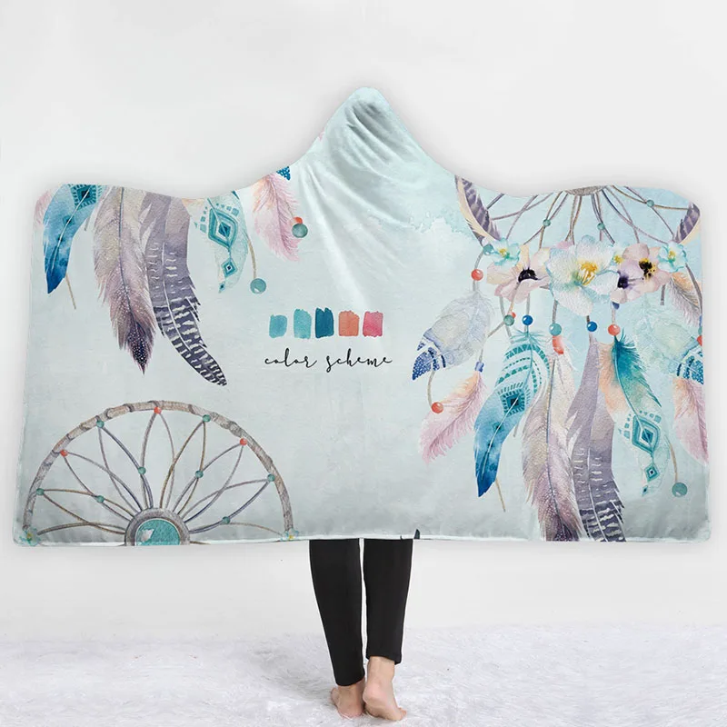 Ловец снов с капюшоном одеяло для взрослых печатное одеяло Цветочный узор в виде мандалы гобелен волшебное шоу с капюшоном одеяло