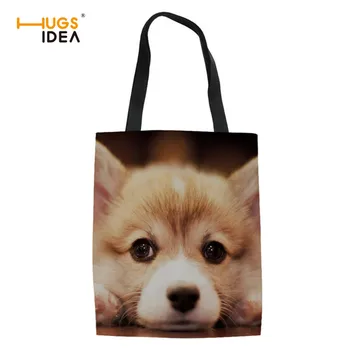 

HUGSIDEA Cute Animal Corgi 3D Print Handbags Casual Women Folding Reusable Storage Bags Fashion Ladies Girl Linen Tote Bag Bolsa