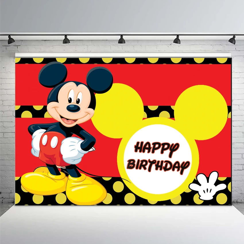 

Vinyl Photography Backdrop Happy Birthday Mickey Head Cartoon Photo Background Custom Children Birthday Party Backdrop Photocall
