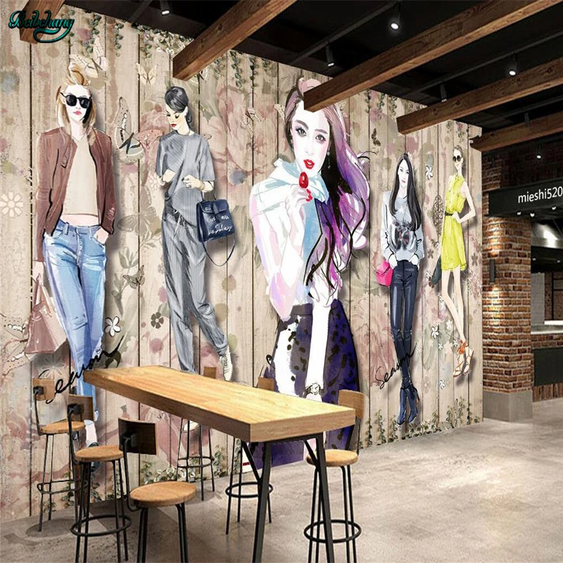

beibehang Large Custom Wallpapers Retro Handmade Beauty Clothing Shop Renovation Background Wall Decorative Paintings