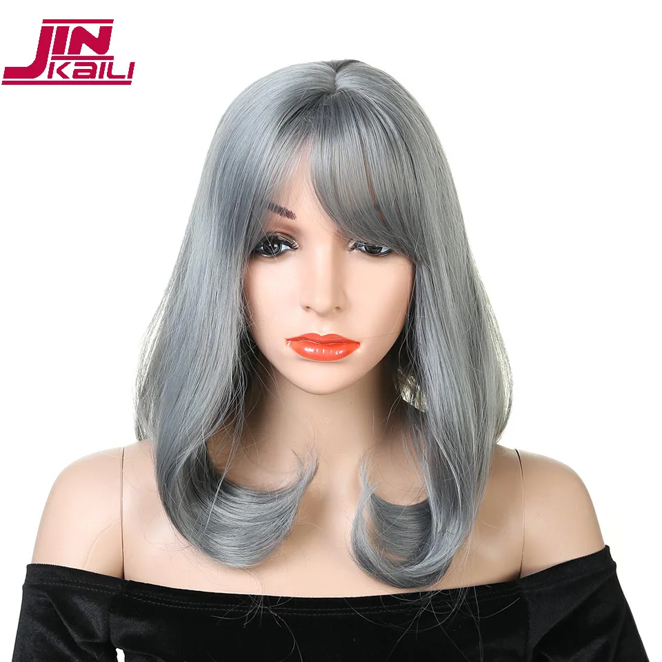 JINKAILI WIG Long Straight Grey Wigs for Women Heat Resistant Synthetic