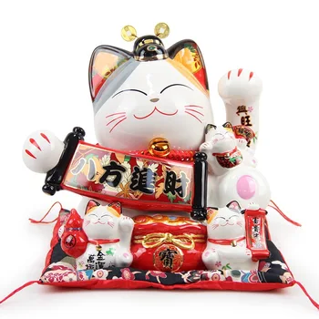 

Japanese Large Lucky Cat Ornament Ceramic Piggy Bank Creative Home Decoration Shop Opening Gifts Royal Cat Feng Shui Decor Craft