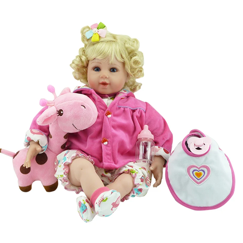 

Smile Silicone Girl Doll With Curved Hair And Pink Clothes Soft Touch Hot Kid's Early Education Accompany Babies Toys Collection