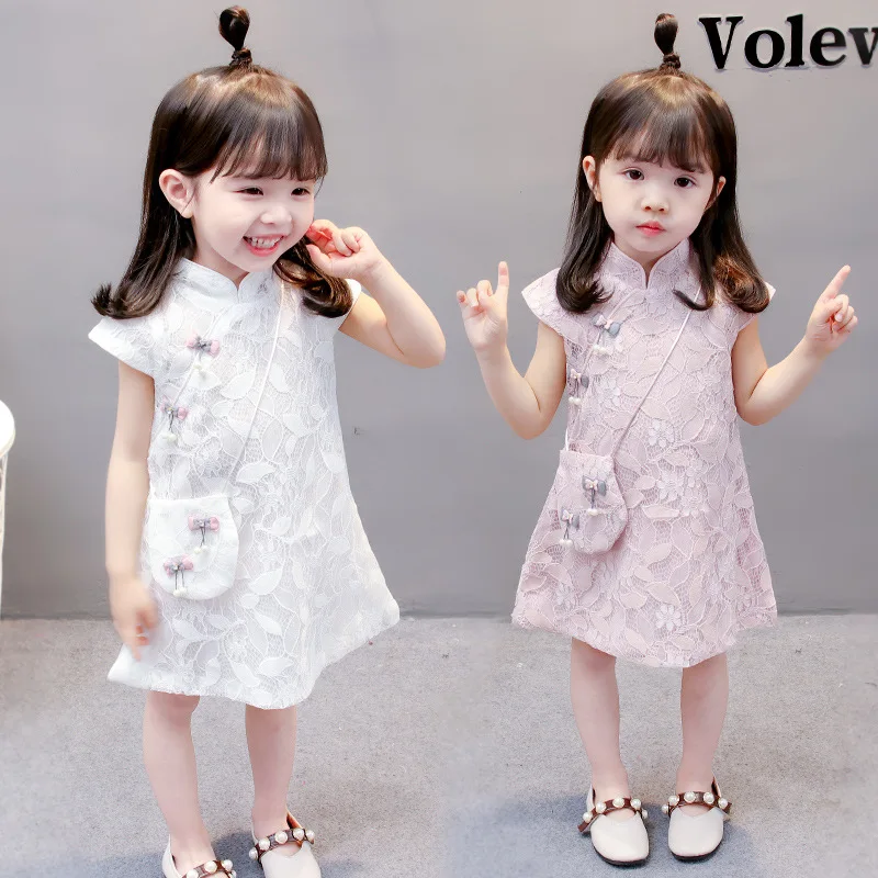 

With bag Chinese style cheongsam baby girl clothing dress for newborn baby girls summer clothes birthday princess dresses dress