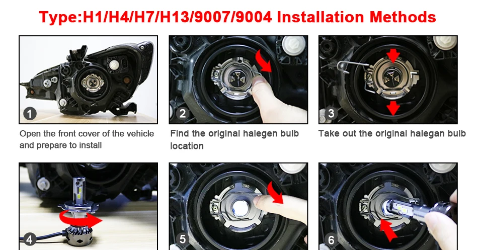 Hlxg 2 шт. 5000K H4 светодиодный фонарь с ZES ЧИПАМИ 4300K 9003/HB2 Hi/Lo 6500K 72 w/set 12V авто светодиодный налобный фонарь 12000lm