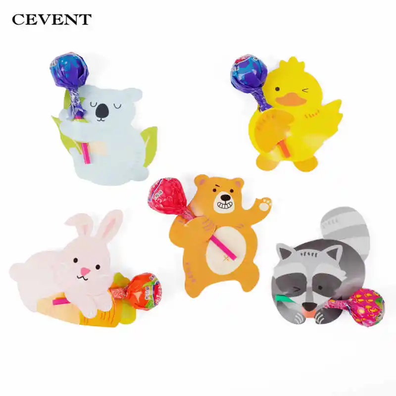 

CEVENT 50pcs/set Cute Animal Shape Lollipop Decorative Paper Card Duck Bear Rabbit Shape Child Birthday Party Candy Decoration