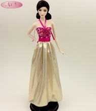 NK One Set Original Doll Clothes Luxury Golden Dress Fashion Skirt Party Gown For Barbie Original Doll Girl Best Gift B023