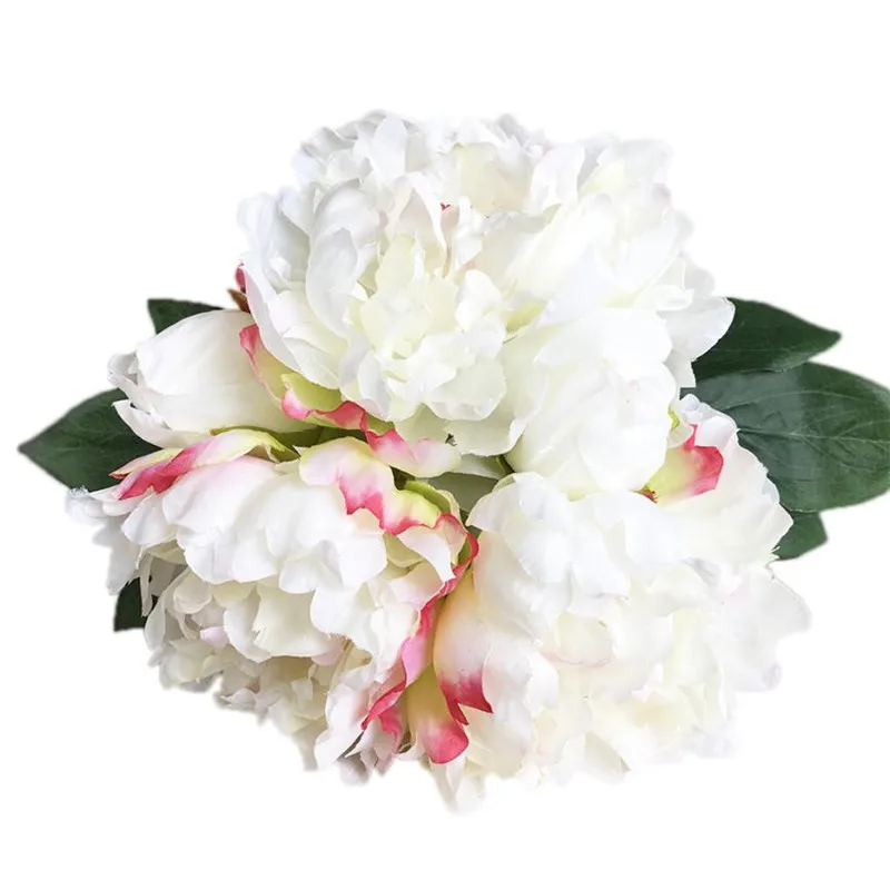 Big Artificial Peony Silk Flower Leaf 1 Bouquet 5 Heads Fake Peonies
