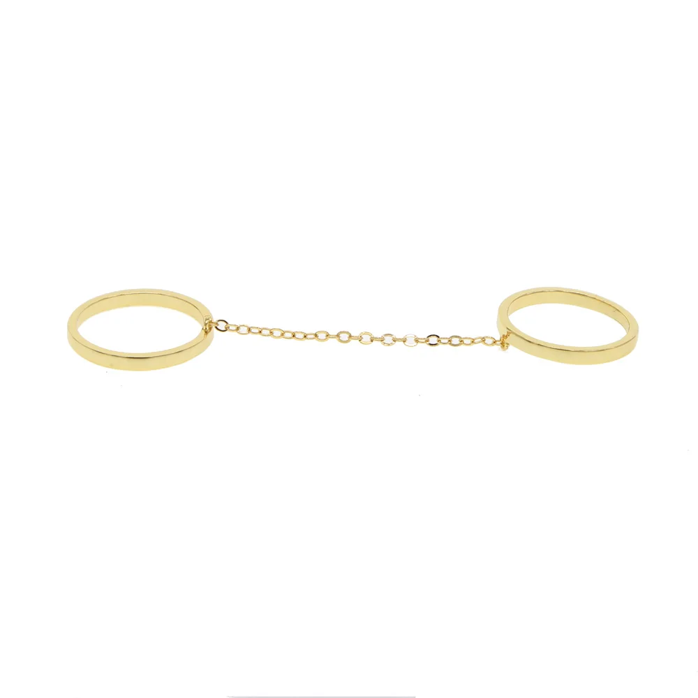 Простой дизайн новые золотые цвета тон счастливая цепь звено двойные кольца на пальцы ювелирные изделия