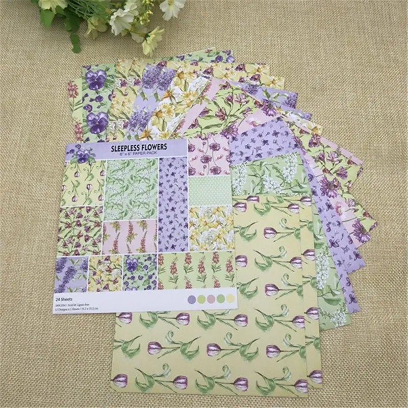 

24 sheet 6"X6" Sleepless Flowers patterned paper Scrapbooking paper pack handmade craft paper craft Background pad