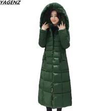 YAGENZ Women Coat Jacket Warm Woman Parka Winter Jacket Hooded Fur Collar Mid-Length Down Cotton Jacket Overcoat Plus 4XL K638