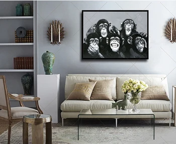 

Abstract handmde painting group photo of five monkeys on oil canvas for home decor and wallpaper, gallery