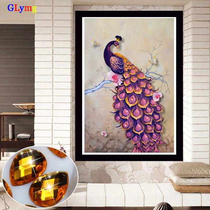 GLymg Diy Shaped Diamond Embroidery Red peacock Diamond Painting Cross Stitch Handicraft Round Full Drill Home Decor Picture