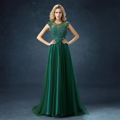 Long Dark Green Bridesmaid Dresses Lace 