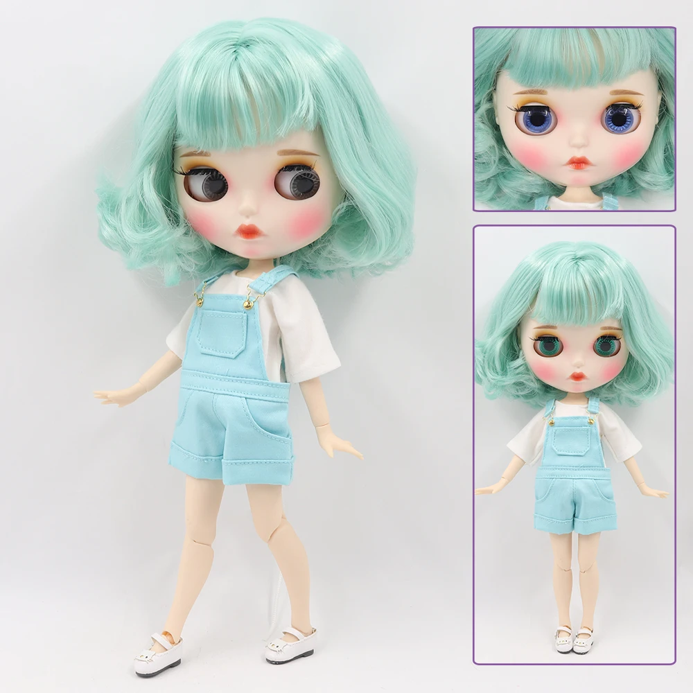 ʻO Angelina - Premium Custom Neo Blythe ʻO ka Doll me ka lauoho ʻōmaʻomaʻo, ka ʻili keʻokeʻo a me ka maka ʻeleʻele poʻo 1