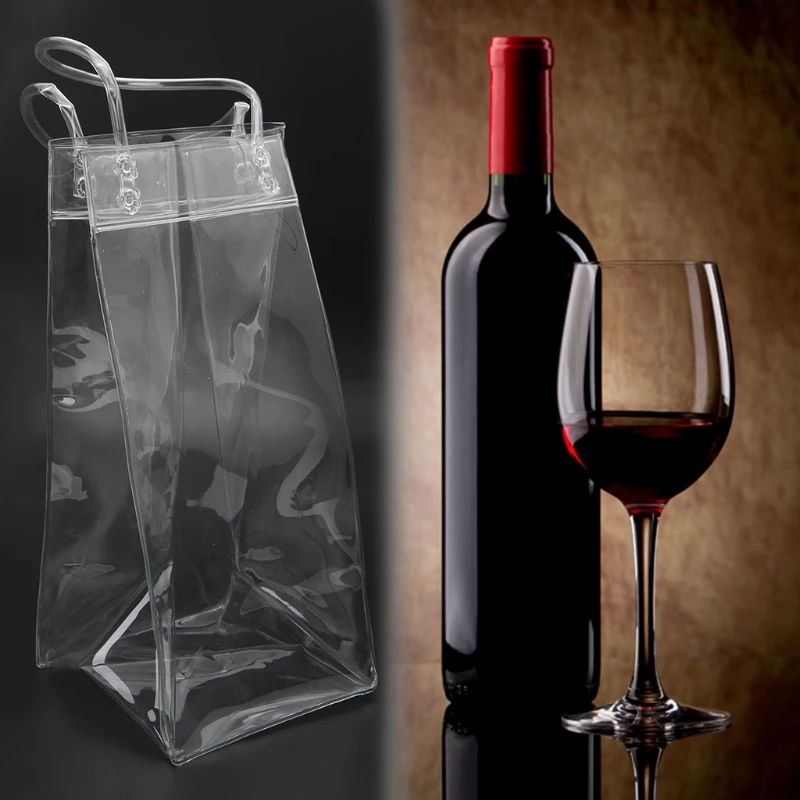 1Pc Transparent Wine Bags Durable Clear PVC Champagne Wine Ice Bag