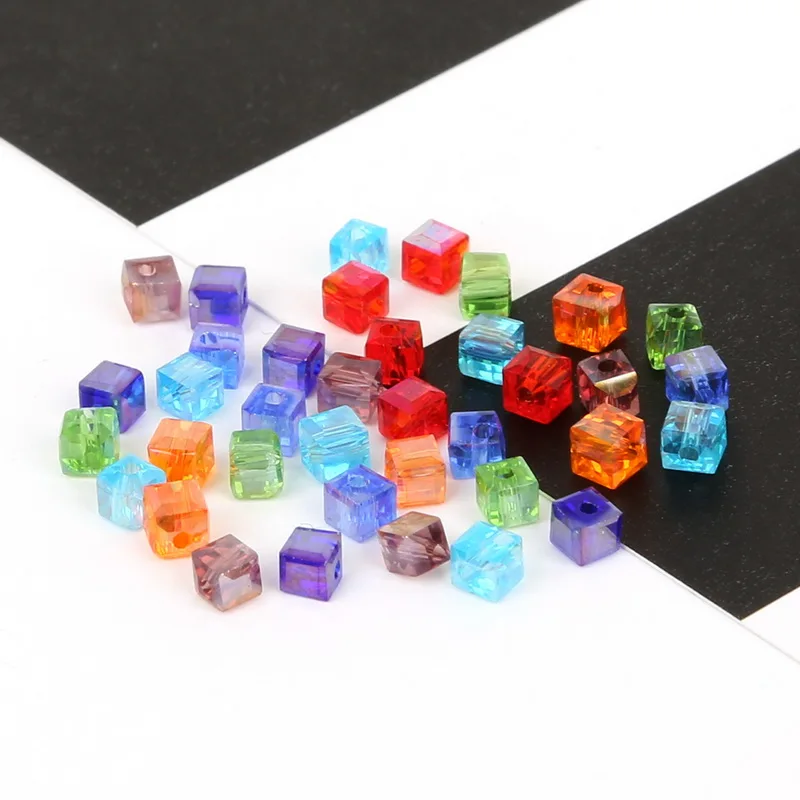 

12 Colors 100pcs 3mm Colourful Clear Cube Crystal Loose Beads Square Glass Beads for DIY Jewelry Findings Fit Bracelet Necklace