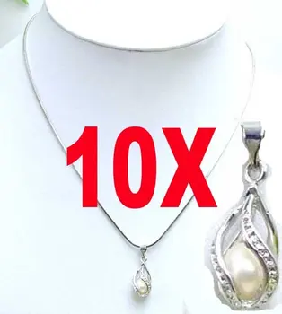 

Sale Wholesale Lot of 10 of Natural white Pearl with Helix pendant 17" silver plated Necklaces-who135 Wholesale/retail