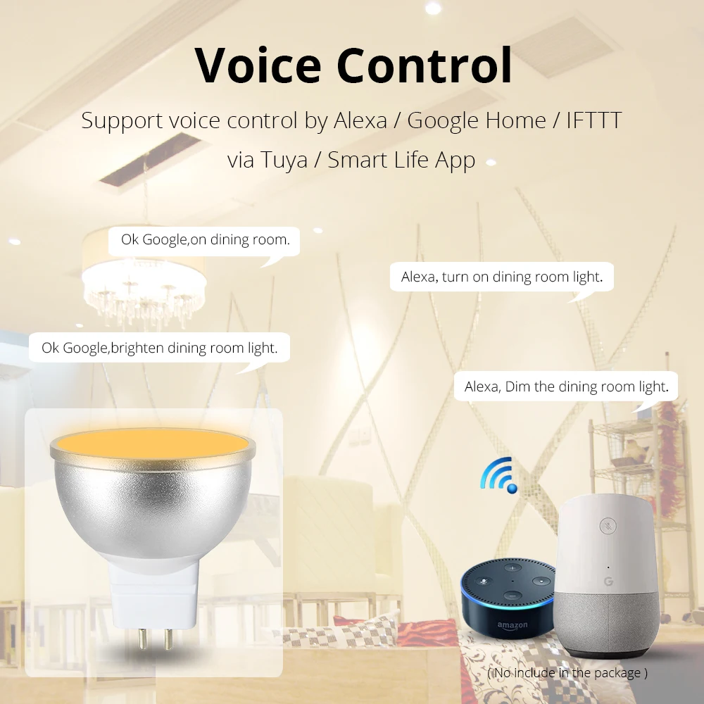 Gu5.3 светодиодный светильник MR16 12 в WiFi Alexa Google Home Assistant IFTTT Tuya Smart Life APP с дистанционным управлением RGBCW светодиодный светильник Диммер