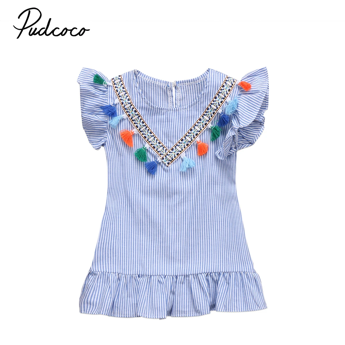 

Casual Newborn Infant Toddler Kids Girl Dresses Striped Flying Sleeve Summer Dress Party Sundress Girls Dress Clothes Age 1-6Y