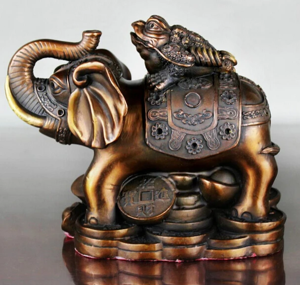 

Collectible bronze lion statue S0830 China Copper red bronze Toad ride Elephant Money Wealth Rich Coin Yuanbao statue B0403