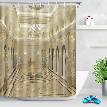 

Waterproof Luxury Decoration Crystal Palace Hall Shower Curtain Liner Bathroom Curtains Fabric for Bathtub Home Decor