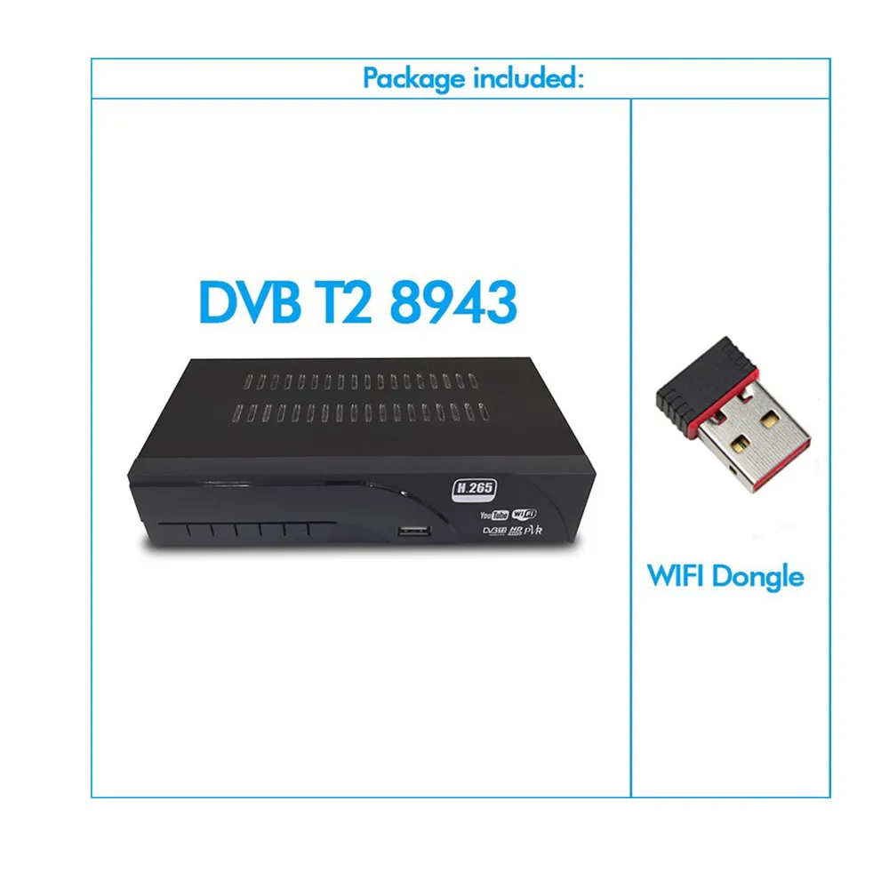 DVB-T2/T HD ТВ тюнер 1080P цифровой наземный приемник декодер поддержка H.265 MPEG-2/4 Dolby AC3+ мини USB wifi ключ русский - Цвет: T2 8943-WIFI 8188