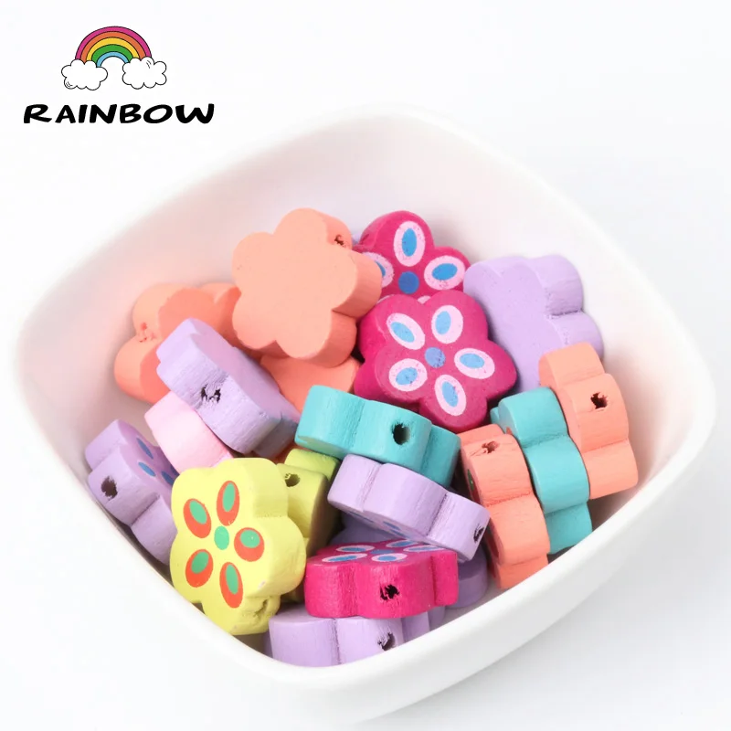 

Mixed Colors Wooden Material External Flower Shape Internal Dot Flower pattern Spacer Beads For Jewelry Making DIY 19mm 20pcs