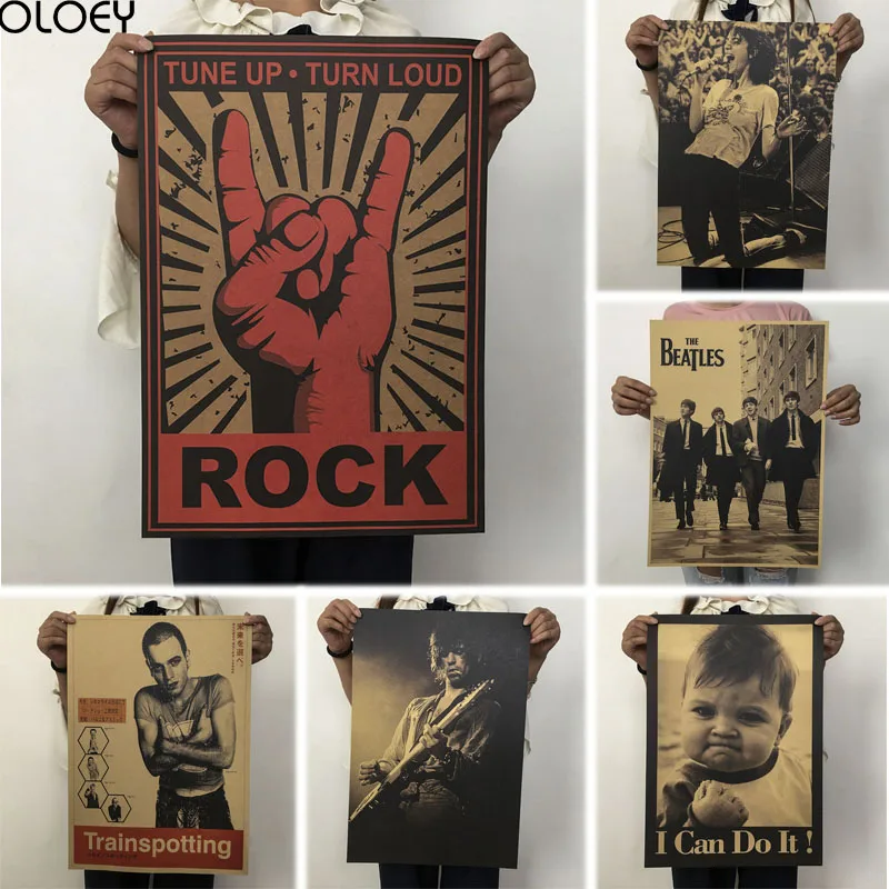 

OLOEY 1PC 51.5*36cm Decorative Painting Wall Stickers Vintage Band Stars Picture Background Musical Character Poster