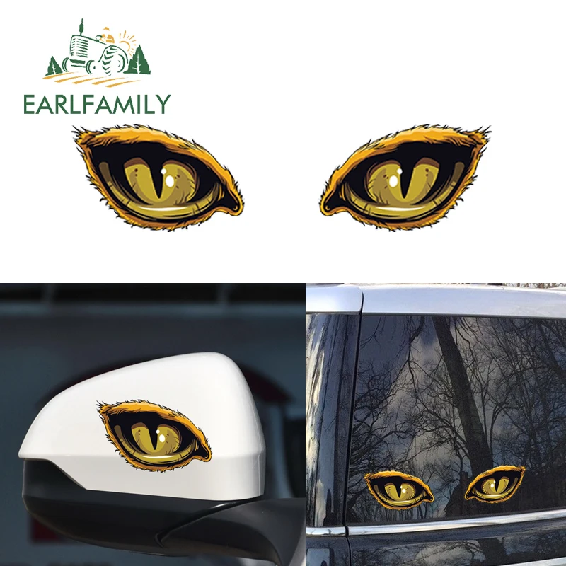 

EARLFAMILY 10cm x 8cm 2x Funny 3D Cat Eyes Car Stickers Truck Head Engine Rearview Mirror Window Cover Door DIY Decal Graphics