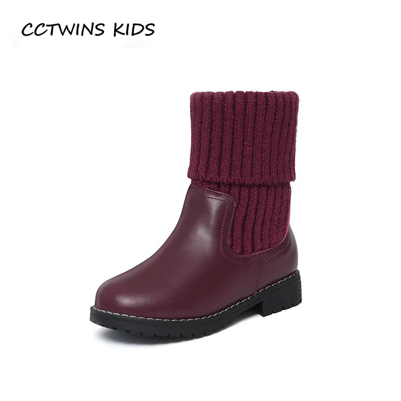 

CCTWINS KIDS 2018 Winter Children Fashion Mid Calf Boot Baby Black Warm Boot Toddler Genuine Leather Shoe Girl CF1542