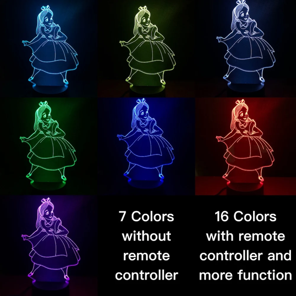 Фигурка принцессы Алиса в стране чудес, декоративный светодиодный ночник для детей, декор для спальни, 3D ночник с USB батареей