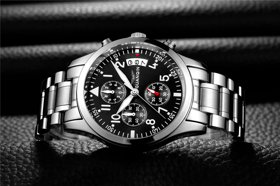 GUANQIN для мужчин часы Роскошные брендовые Модные Бизнес Кварцевые часы для мужчин Спорт Полный сталь