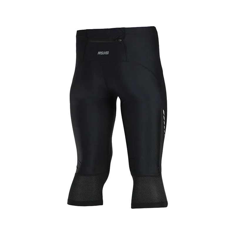 2015 ARSUXEO Mens Sports Running 3/4 Pants Compression Tights Base Layer Active Workout ClothesFitness Pants  P703