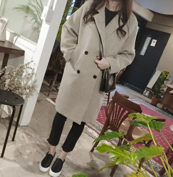 Manteau Mode Taille Femmes Nouveau Plus La Moyen Long Beige Manches À black De Chaud Laine Longues Lâche 2xl YxtAnq