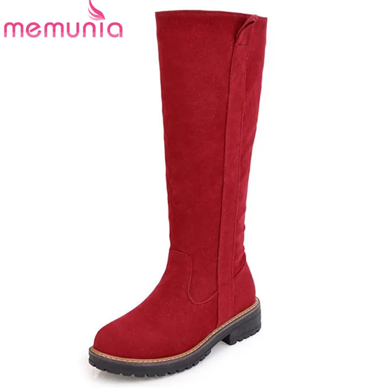

MEMUNIA 2018 newest flock knee high boots women round toe keep warm autumn winter platform boots zip square heels shoes woman