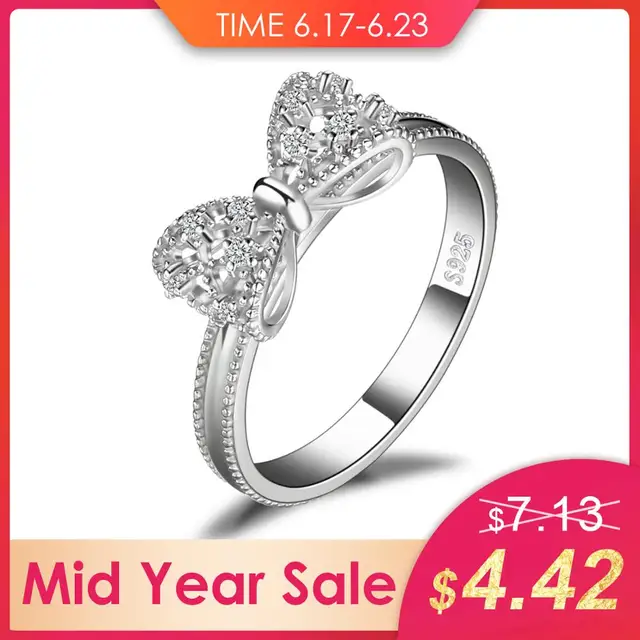 JewelryPalace Bow Cubic Zirconia Anniversary Wedding Ring For Women Soild 925 Sterling Silver Jewelry For Girl Party Friend Gift