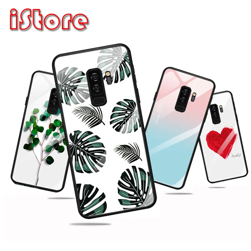 

TPU soft edge Painted pattern glass back phone case for Samsung A70 A50 A30 A10 A20 Galaxy M20 J6Plus J4Plus A7 2018