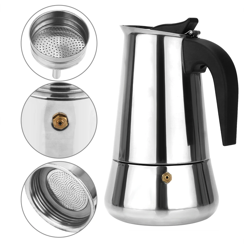 HILIFE الفولاذ المقاوم للصدأ 300 مللي/450 مللي إبريق قهوة أدوات مطبخ Coffeeware موكا صانع القهوة إبريق الشاي HILIFE الفولاذ المقاوم للصدأ 300 مللي/450 مللي إبريق قهوة أدوات مطبخ Coffeeware موكا صانع القهوة إبريق الشاي