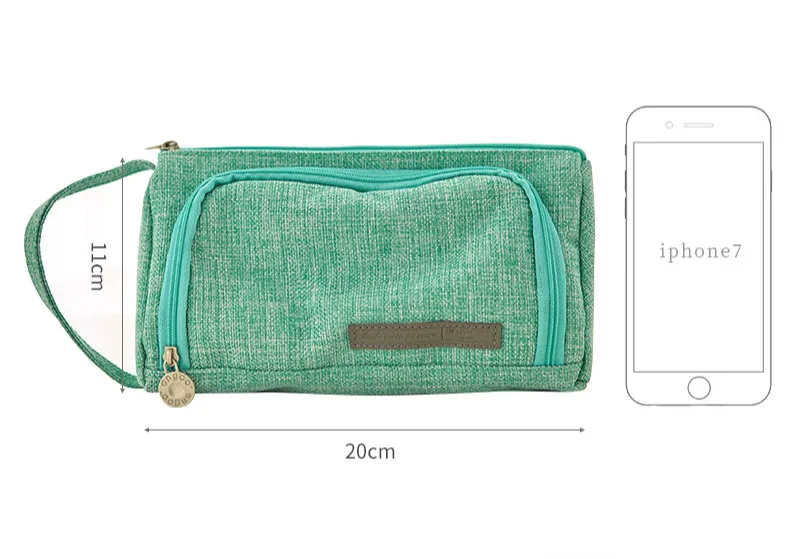 Простая Студенческая тканевая косметичка ярких цветов, портативная вместительная сумка для карандашей для девочек и мальчиков, органайзер для кистей, чехол для ручек - Цвет: Зеленый
