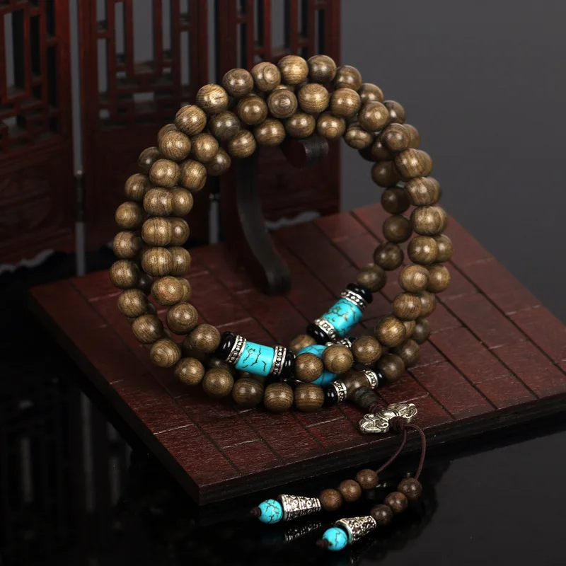 108*8 мм бусы из натурального черного дерева винтажный Тибетский буддистский молитвенный Malas модное ожерелье с деревянными бусинами медитационные браслеты