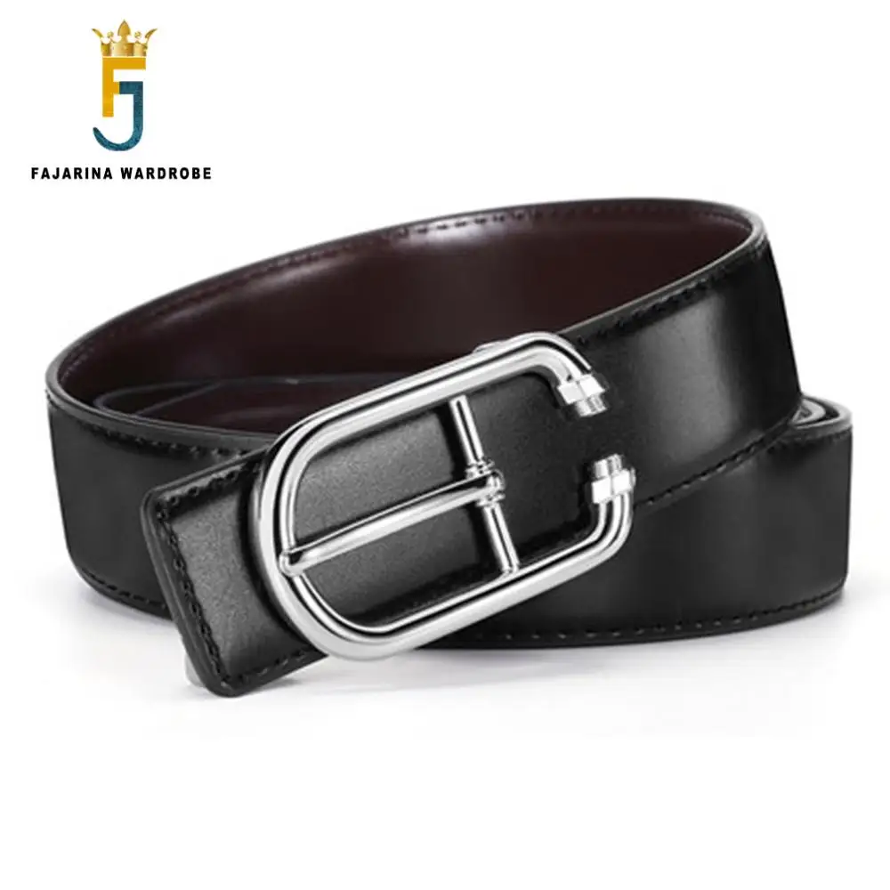 

FAJARINA Personality Design Top Quality Two-side-use Cowhide Belt Unique Geometric Smooth Buckle Black Belts for Men LUFJ673
