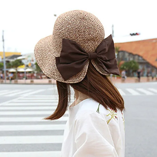 

Korea Fashion Bow Straw boater panama Hat Sun Hat You Ma'am On Vacation Sunscreen Summer Sun Hat Woman Sandy Beach Hat chapeus