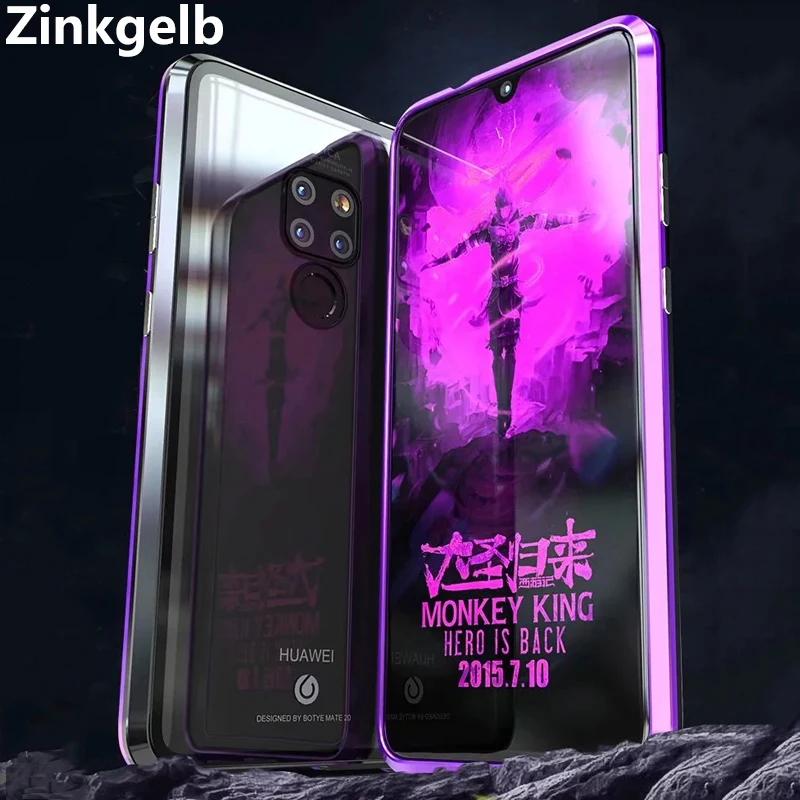 

For Huawei Mate 20 Case Cover Luxury Hard Protective Magnetic Metal Frame Transparent Tempered Glass Back Cover for Mate 20 Case