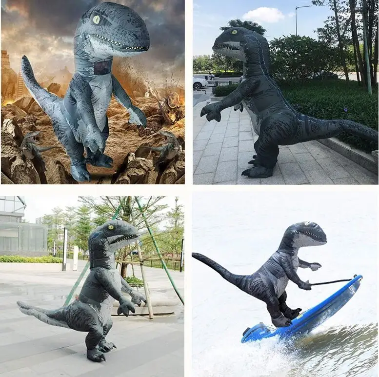 

2019 Adult Halloween Inflatable Raptor Costume Dinosaur Cosplay T REX Anime Fancy Dress Halloween Costume for Women Men