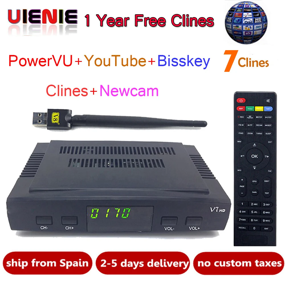 Satellite TV Receiver decoder V7 HD DVB S2 + USB Wfi with