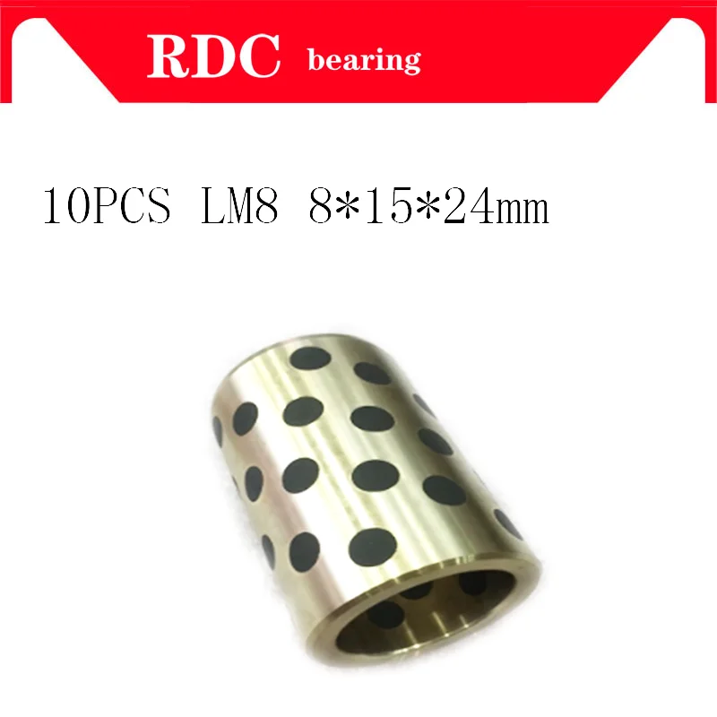 

Free shipping 10pcs 8x15x24 mm linear graphite copper set bearing copper bushing oil self-lubricating bearing JDB LM8UU LM8 8mm