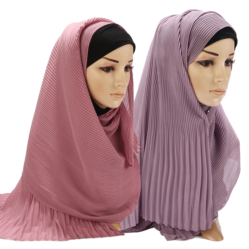 

Woman Muslim Striped Long Hijab Scarf Chiffon Femme Musulman Wrap Arab Headscarf Islamic Clothing Crinkle Shawl Instant Turban