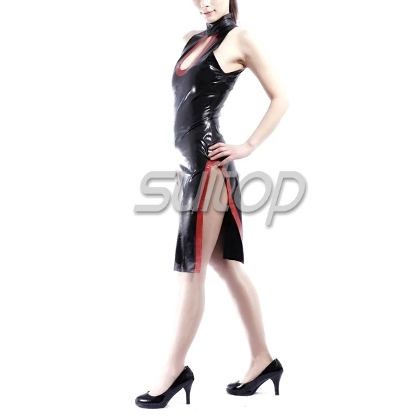 

Latex Rubber tight cheongsam Dress black color sexy club sheath dresses short sleeves cheongsam Chinese Style